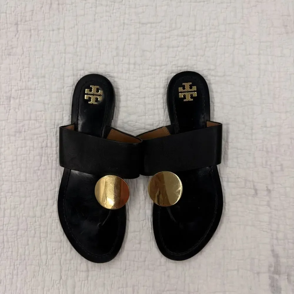 Tory Burch Patos Disk Slide Sandals Black/ Gold sz 8.5